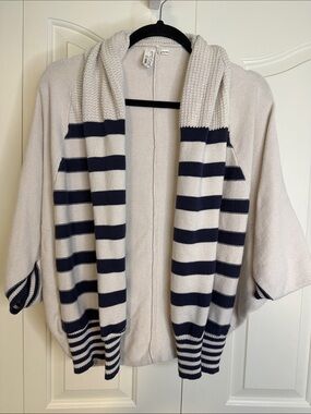 Striped Shawl Cardigan Sweater in Cream and Navy